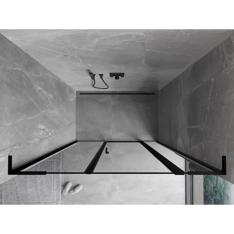 Mexen Mist L porte de douche pivotante droite 135 cm, cadre noir, noir - 8A4L-135-001-70-70-P