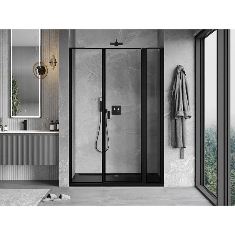 Mexen Mist L porte de douche pivotante droite 135 cm, cadre noir, noir - 8A4L-135-001-70-70-P