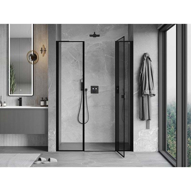 Mexen Mist L porte de douche pivotante droite 140 cm, cadre noir, noir - 8A4L-140-001-70-70-P