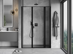 Mexen Mist L porte de douche pivotante droite 145 cm, cadre noir, noir - 8A4L-145-001-70-70-P