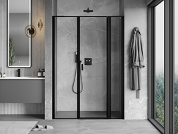 Mexen Mist L porte de douche pivotante droite 155 cm, cadre noir, noir - 8A4L-155-001-70-70-P