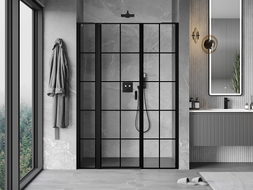 Mexen Mist L porte de douche pivotante gauche 135 cm, grille noire, noir - 8A4L-135-001-70-77-L