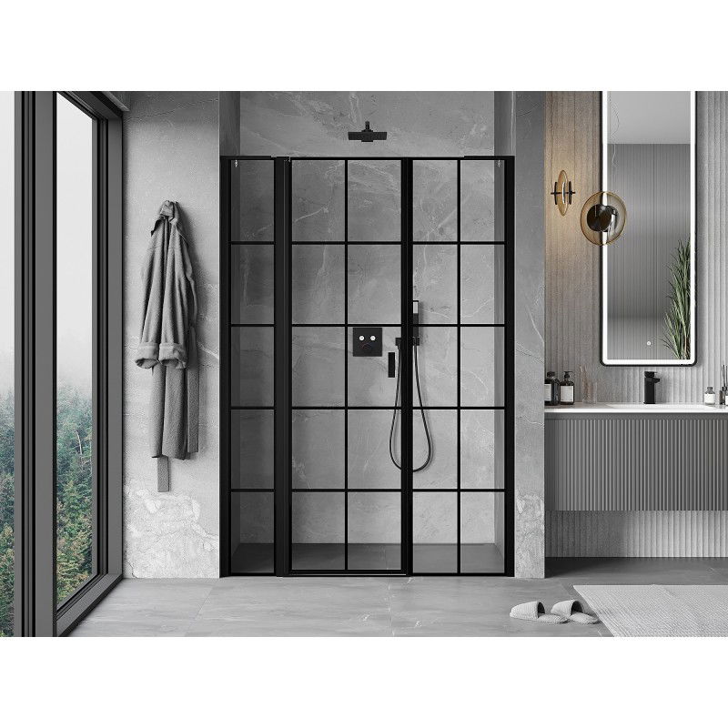 Mexen Mist L porte de douche pivotante gauche 150 cm, grille noire, noir - 8A4L-150-001-70-77-L