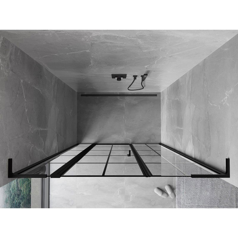 Mexen Mist L porte de douche pivotante gauche 150 cm, grille noire, noir - 8A4L-150-001-70-77-L