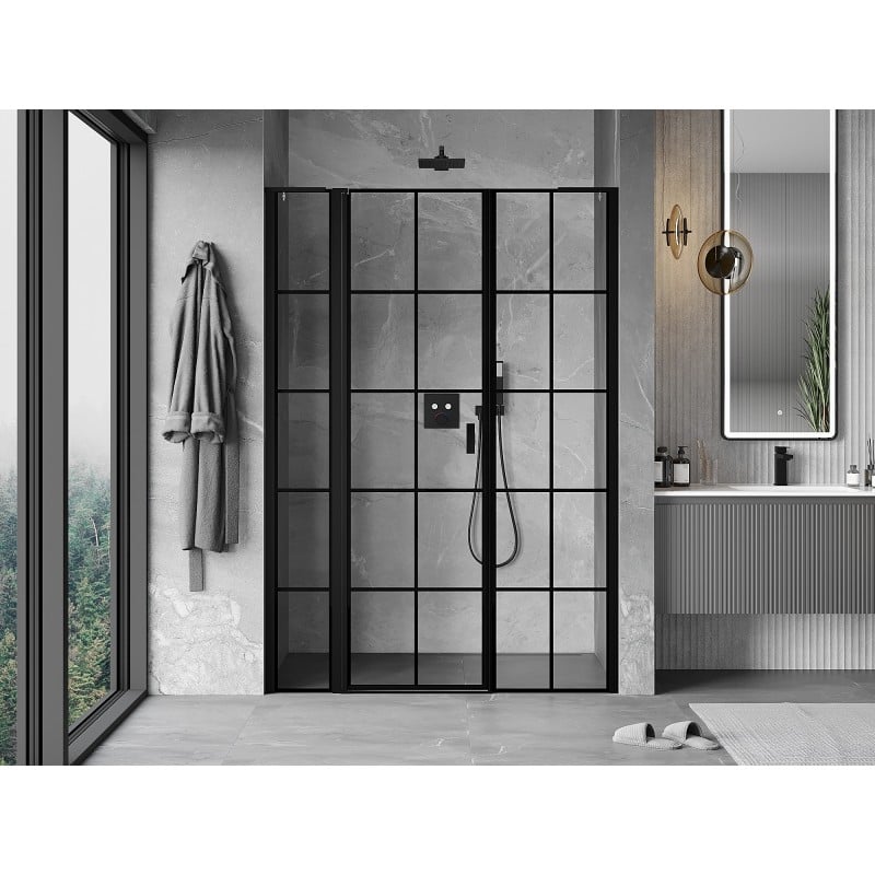 Mexen Mist L porte de douche pivotante gauche 155 cm, grille noire, noir - 8A4L-155-001-70-77-L