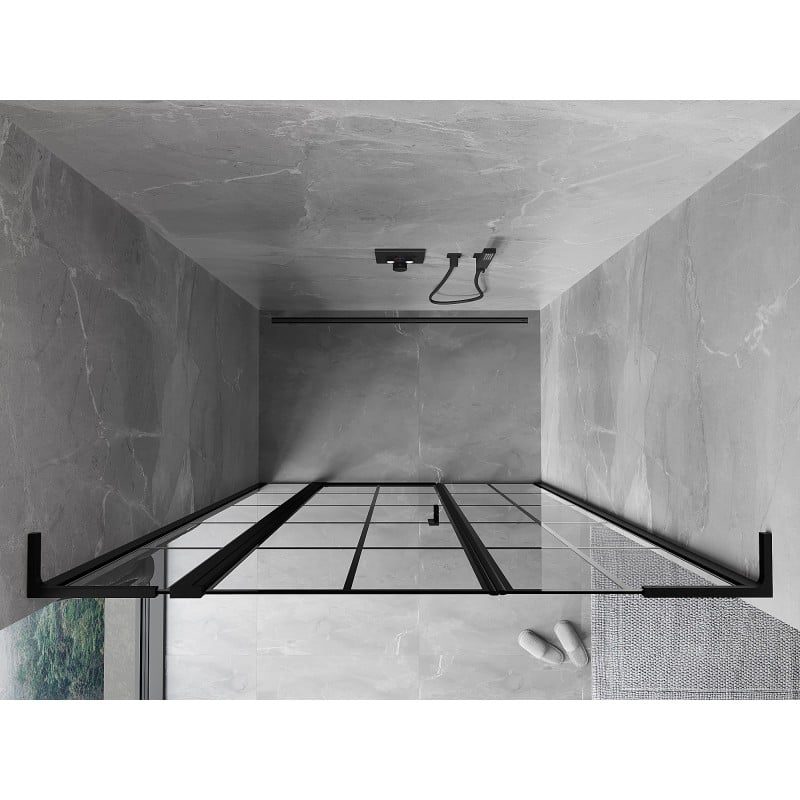 Mexen Mist L porte de douche pivotante gauche 155 cm, grille noire, noir - 8A4L-155-001-70-77-L