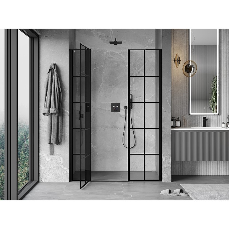 Mexen Mist L porte de douche pivotante gauche 155 cm, grille noire, noir - 8A4L-155-001-70-77-L
