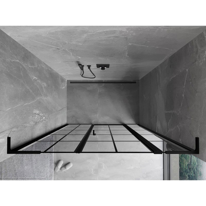 Mexen Mist L porte de douche pivotante droite 140 cm, grille noire, noir - 8A4L-140-001-70-77-P