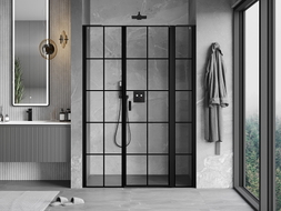 Mexen Mist L porte de douche pivotante droite 150 cm, grille noire, noir - 8A4L-150-001-70-77-P