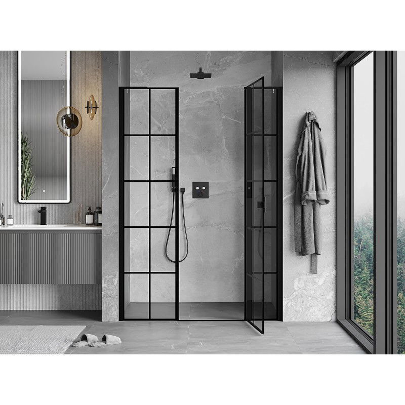 Mexen Mist L porte de douche pivotante droite 160 cm, grille noire, noir - 8A4L-160-001-70-77-P