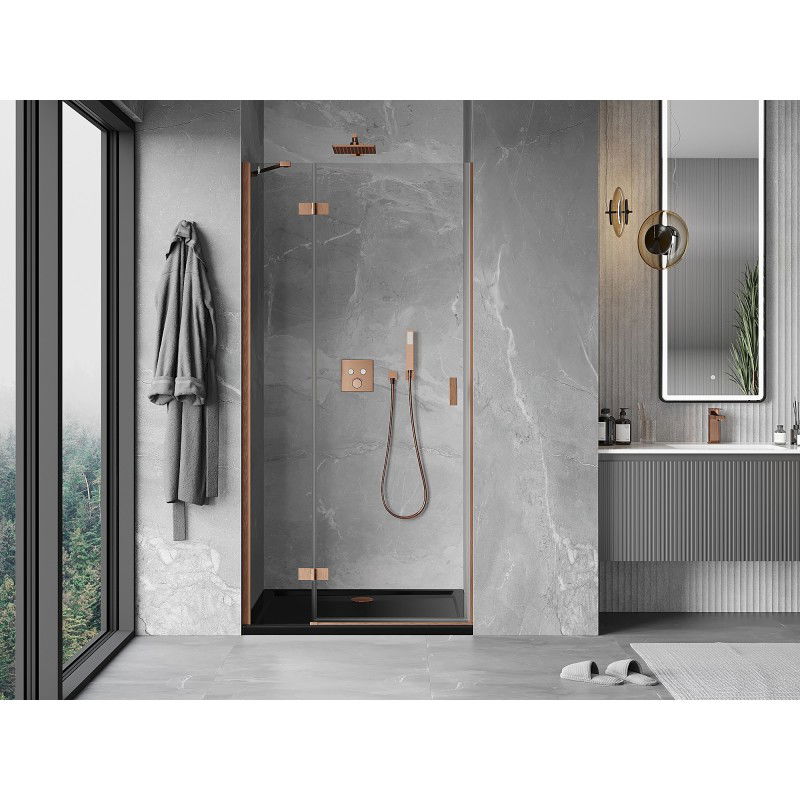Mexen Mist-H porte de douche battante gauche 70 cm, transparent, cuivre brossé - 8A5-070-000-65-00-L