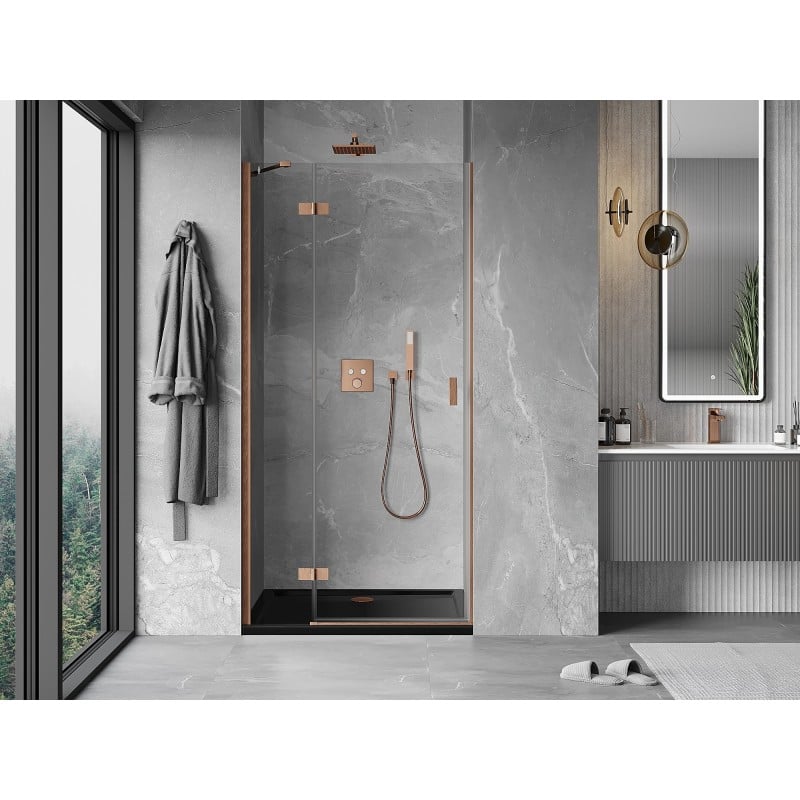 Mexen Mist-H porte de douche battante gauche 75 cm, transparent, cuivre brossé - 8A5-075-000-65-00-L