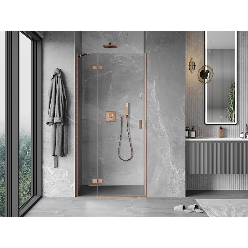 Mexen Mist-H porte de douche pivotante gauche 85 cm, transparent, cuivre brossé - 8A5-085-000-65-00-L
