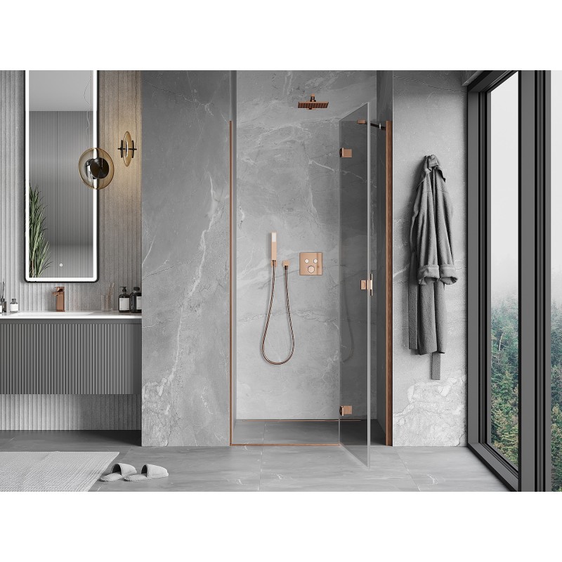Mexen Mist-H porte de douche pivotante droite 75 cm, transparent, cuivre brossé - 8A5-075-000-65-00-P