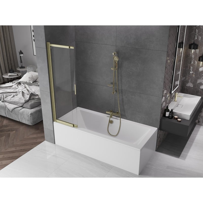 Mexen Fox paroi de douche à 2 volets coulissants 85 x 150 cm, transparent, or brossé - 891-085-002-55-00