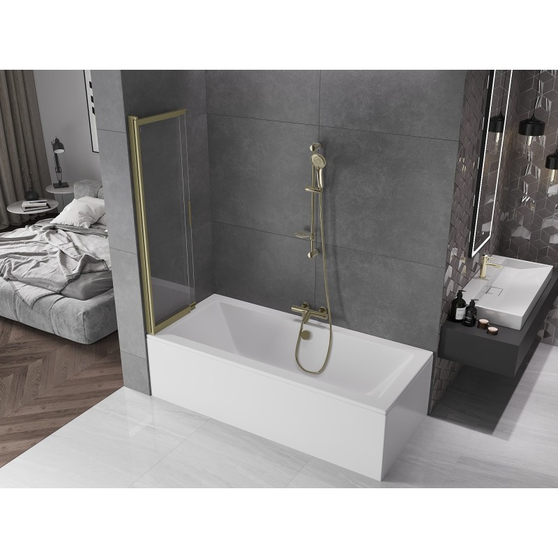 Mexen Fox paroi de douche à 2 volets coulissants 85 x 150 cm, transparent, or brossé - 891-085-002-55-00
