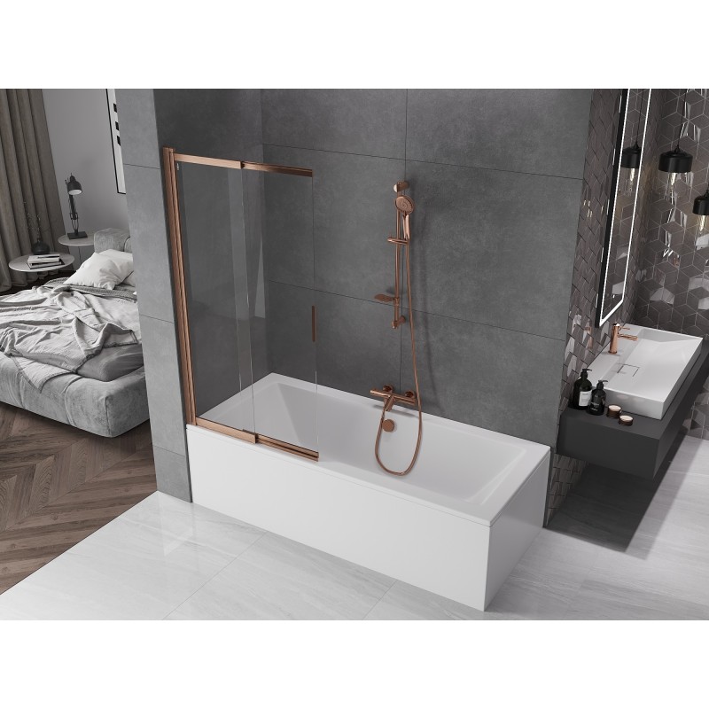 Mexen Fox paroi de douche 2 volets coulissants 85 x 150 cm, transparent, cuivre brossé - 891-085-002-65-00
