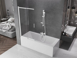 Mexen Fox paroi de baignoire à 2 volets coulissants 85 x 150 cm, transparent, blanc - 891-085-002-20-00