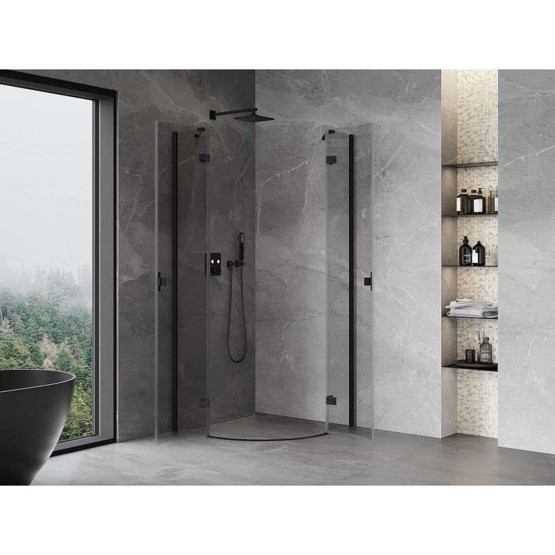 Mexen Mist cabine de douche arrondie pivotante 80 x 80 cm, transparente, noire - 8A33-080-080-70-00