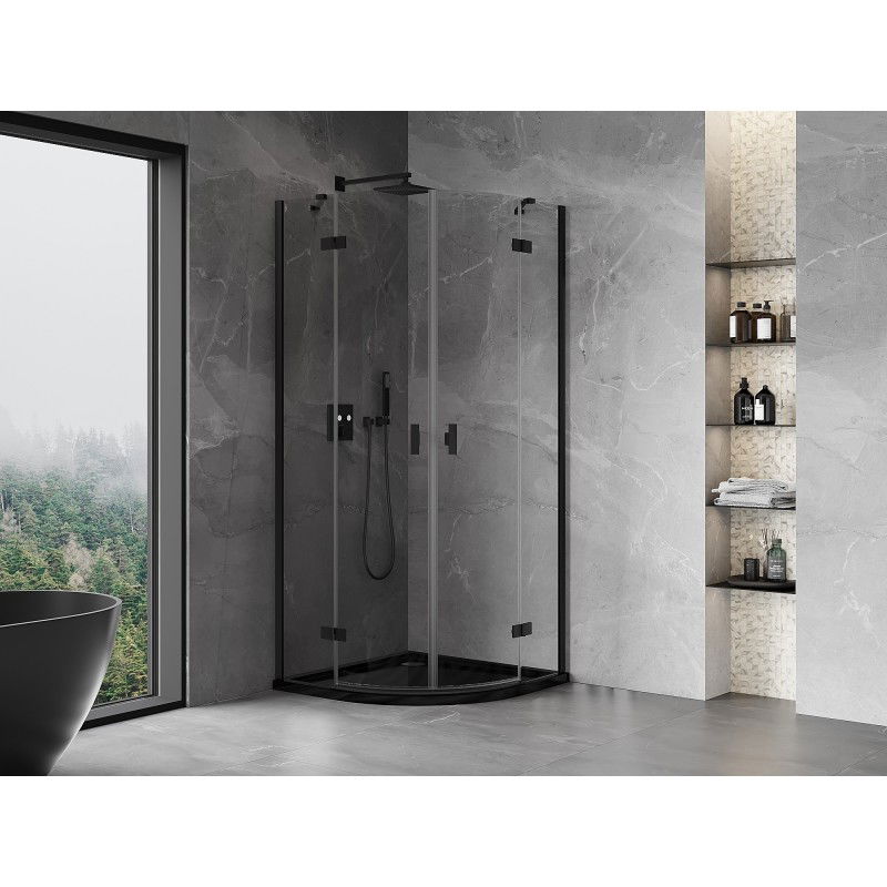 Mexen Mist cabine de douche semi-circulaire pivotante 90 x 90 cm, transparent, noire - 8A33-090-090-70-00