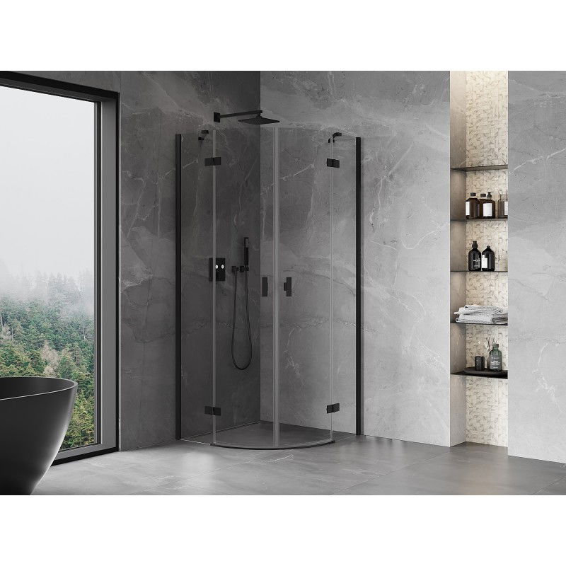 Mexen Mist cabine de douche semi-circulaire pivotante 90 x 90 cm, transparent, noire - 8A33-090-090-70-00