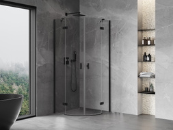 Mexen Mist cabine de douche semi-circulaire pivotante 90 x 90 cm, transparent, noire - 8A33-090-090-70-00