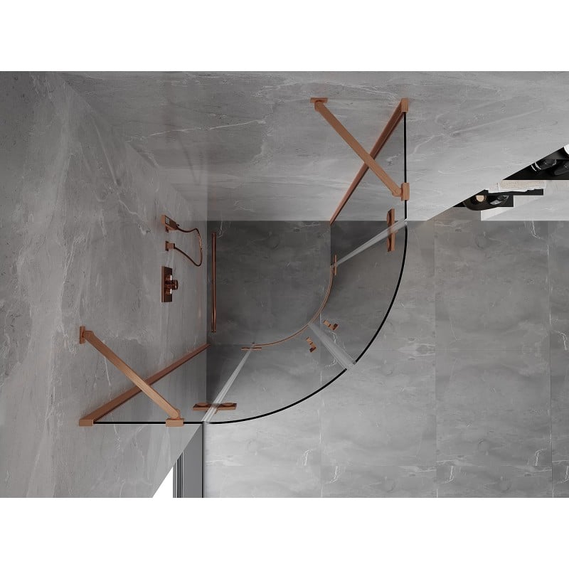 Mexen Mist cabine de douche semi-circulaire pivotante 100 x 100 cm, transparent, cuivre brossé - 8A33-100-100-65-00