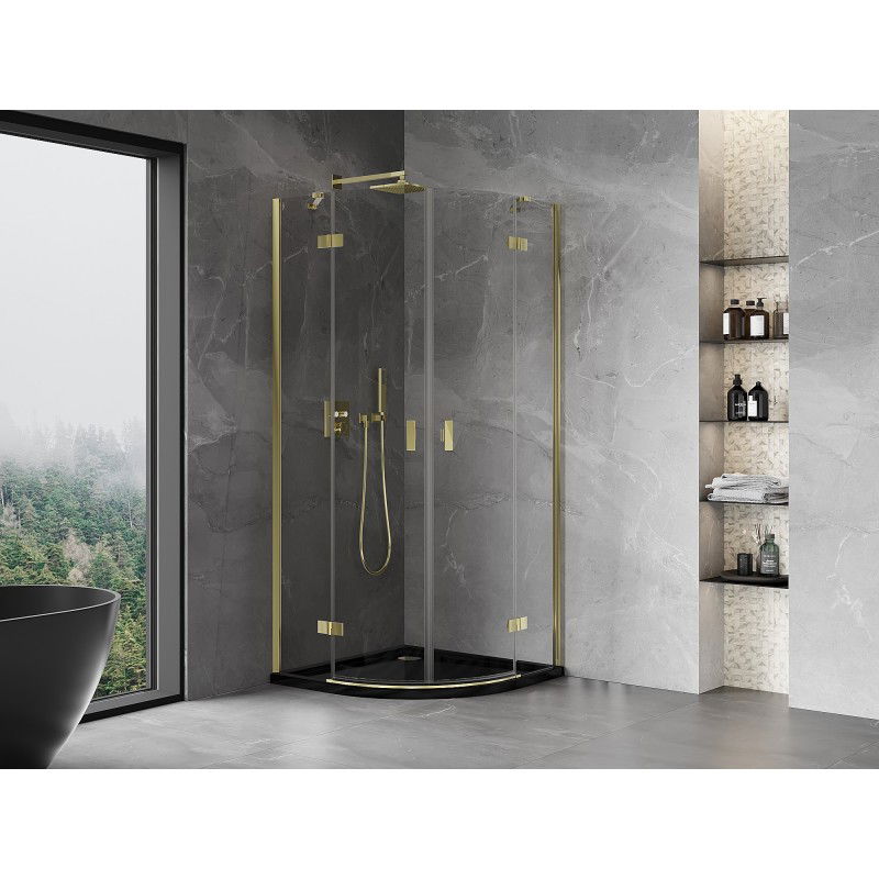 Mexen Mist cabine de douche demi-circulaire pivotante 100 x 100 cm, transparent, or - 8A33-100-100-50-00