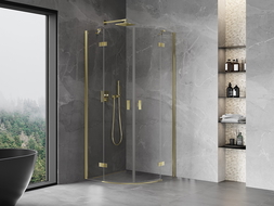 Mexen Mist cabine de douche demi-circulaire pivotante 100 x 100 cm, transparent, or - 8A33-100-100-50-00