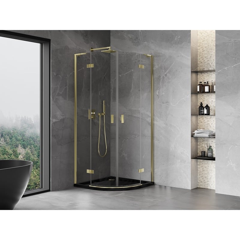 Mexen Mist L cabine de douche semi-circulaire pivotante 90 x 90 cm, transparent, dorée - 8A33L-090-090-50-00