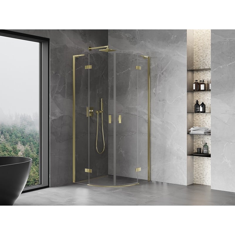 Mexen Mist L cabine de douche semi-circulaire pivotante 90 x 90 cm, transparent, dorée - 8A33L-090-090-50-00