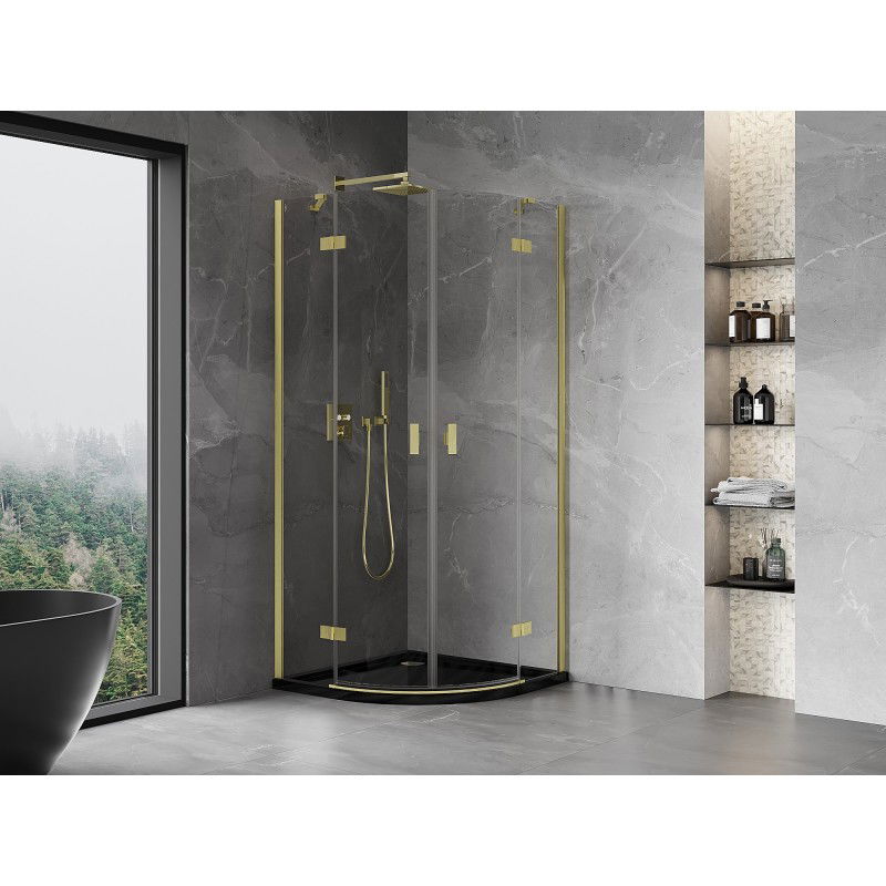 Mexen Mist cabine de douche semi-circulaire pivotante 80 x 80 cm, transparent, or brossé - 8A33-080-080-55-00