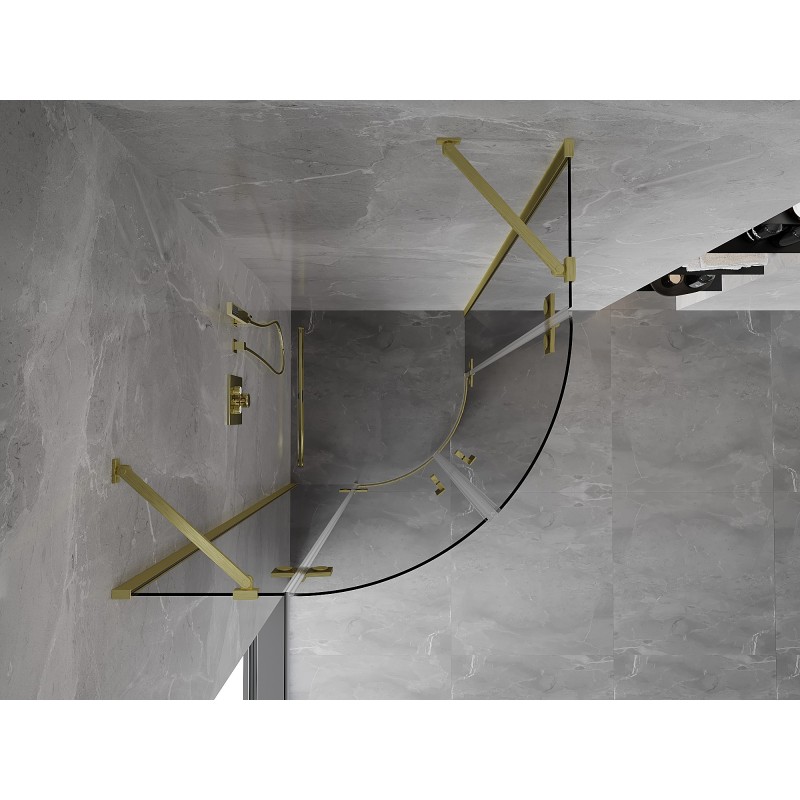 Mexen Mist cabine de douche semi-circulaire pivotante 90 x 90 cm, transparent, or brossé - 8A33-090-090-55-00