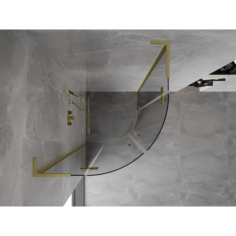 Mexen Mist L cabine de douche semi-circulaire pivotante 100 x 100 cm, transparent, or brossé - 8A33L-100-100-55-00