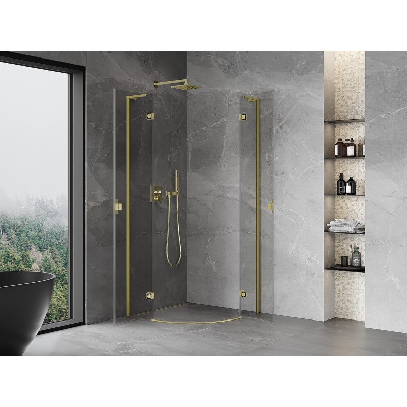 Mexen Mist L cabine de douche semi-circulaire pivotante 100 x 100 cm, transparent, or brossé - 8A33L-100-100-55-00