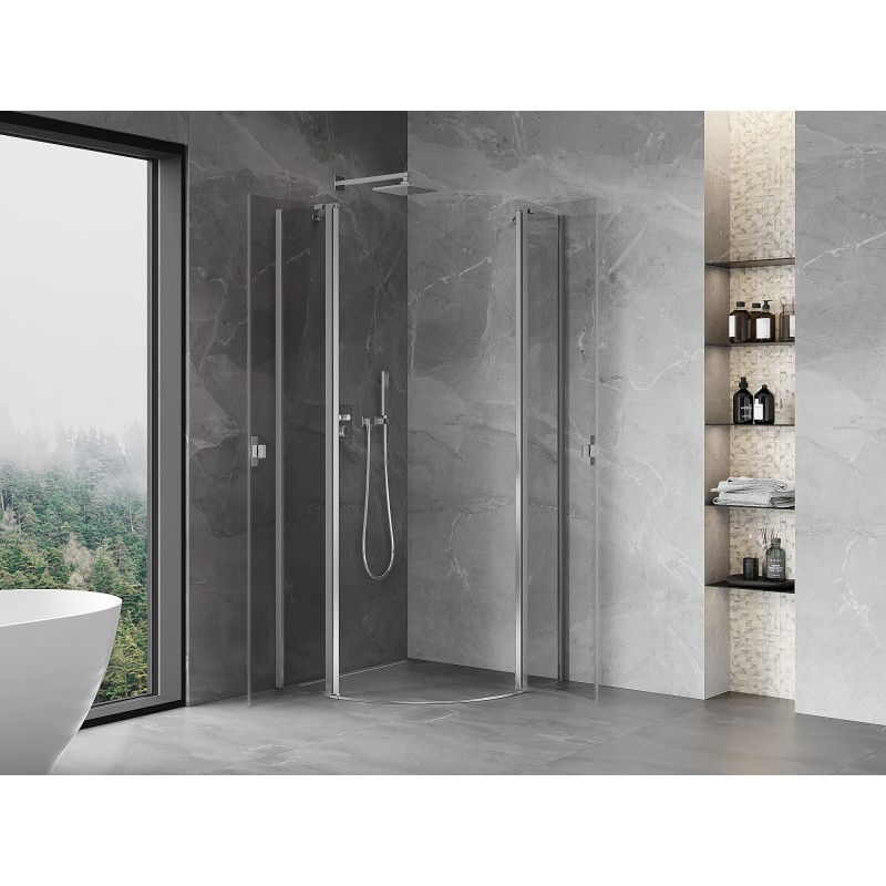 Mexen Mist cabine de douche semi-circulaire pivotante 80 x 80 cm, transparent, chrome - 8A32-080-080-01-00
