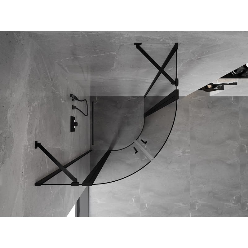 Mexen Mist cabine de douche semi-circulaire pivotante 80 x 80 cm, transparente, noire - 8A32-080-080-70-00