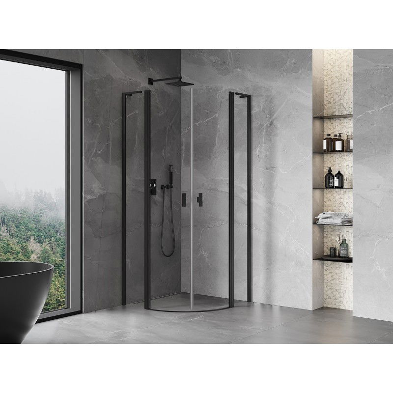 Mexen Mist L cabine de douche semi-circulaire pivotante 90 x 90 cm, transparent, noir - 8A32L-090-090-70-00