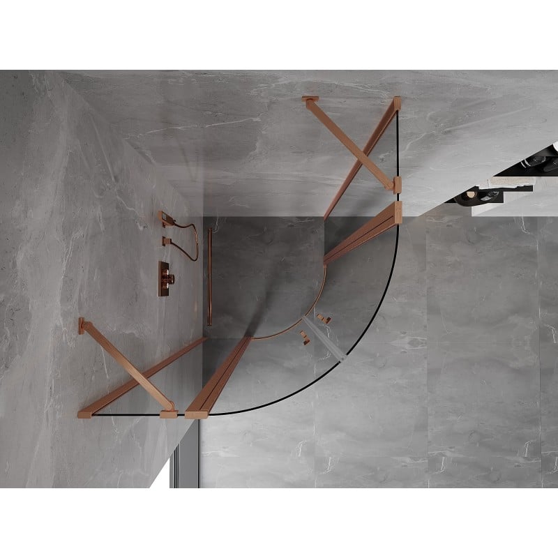 Mexen Mist cabine de douche semi-circulaire pivotante 80 x 80 cm, transparent, cuivre brossé - 8A32-080-080-65-00