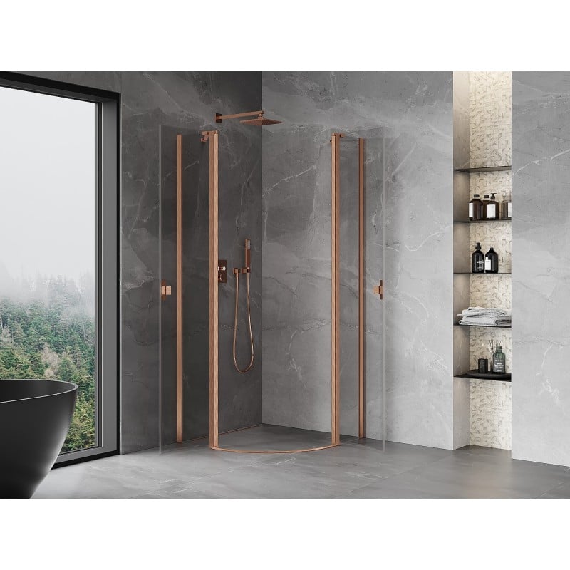 Mexen Mist cabine de douche semi-circulaire pivotante 80 x 80 cm, transparent, cuivre brossé - 8A32-080-080-65-00