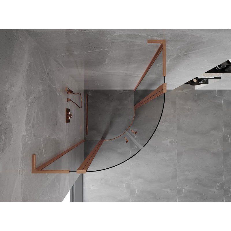 Mexen Mist L cabine de douche demi-circulaire pivotante 90 x 90 cm, transparent, cuivre brossé - 8A32L-090-090-65-00