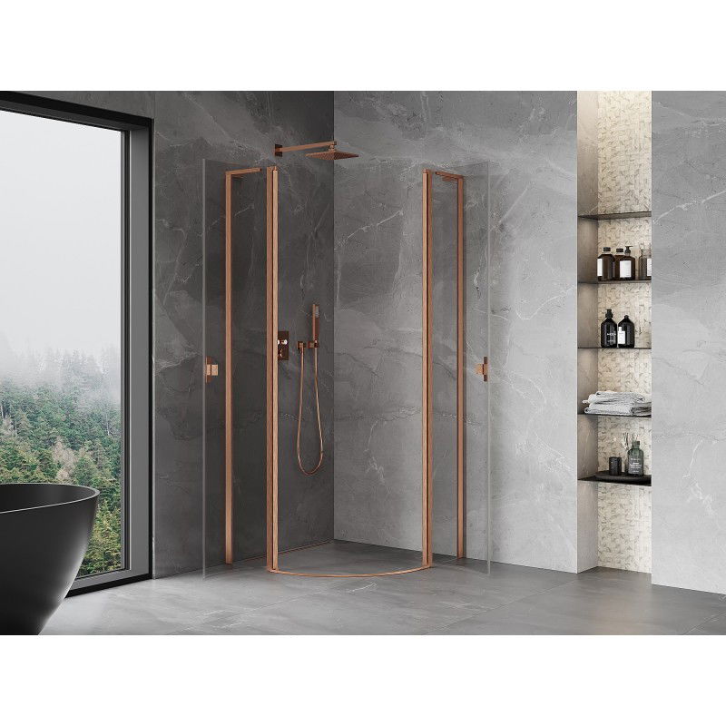 Mexen Mist L cabine de douche demi-circulaire pivotante 90 x 90 cm, transparent, cuivre brossé - 8A32L-090-090-65-00