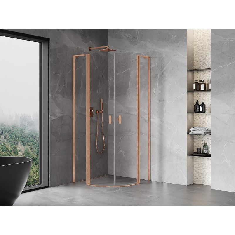 Mexen Mist L cabine de douche demi-circulaire pivotante 90 x 90 cm, transparent, cuivre brossé - 8A32L-090-090-65-00