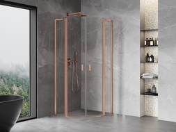 Mexen Mist L cabine de douche quart de cercle pivotante 100 x 100 cm, transparent, cuivre brossé - 8A32L-100-100-65-00