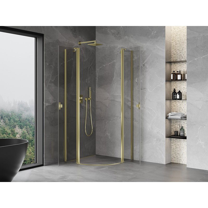 Mexen Mist cabine de douche semi-circulaire battante 90 x 90 cm, transparent, doré - 8A32-090-090-50-00