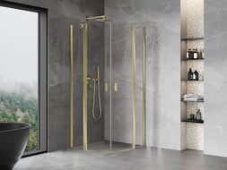 Mexen Mist cabine de douche semi-circulaire battante 90 x 90 cm, transparent, doré - 8A32-090-090-50-00
