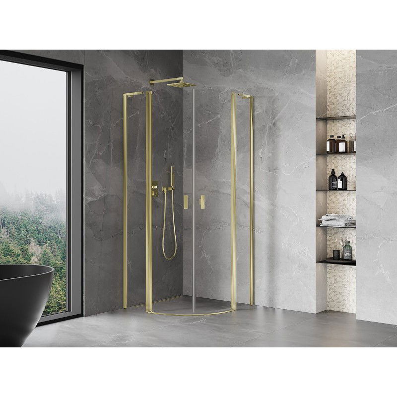 Mexen Mist L cabine de douche semi-circulaire pivotante 90 x 90 cm, transparent, doré - 8A32L-090-090-50-00