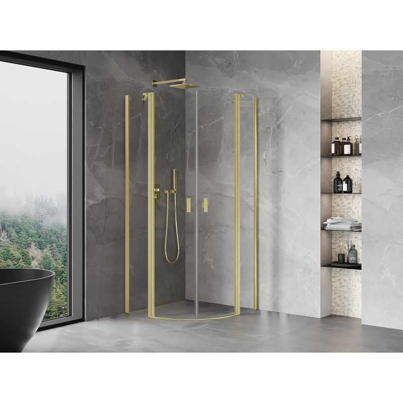 Mexen Mist cabine de douche demi-circulaire pivotante 90 x 90 cm, transparent, or brossé - 8A32-090-090-55-00