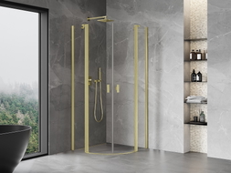 Mexen Mist cabine de douche demi-circulaire pivotante 90 x 90 cm, transparent, or brossé - 8A32-090-090-55-00