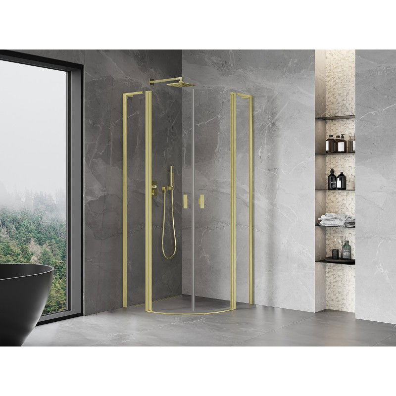 Mexen Mist L cabine de douche semi-circulaire pivotante 80 x 80 cm, transparent, or brossé - 8A32L-080-080-55-00